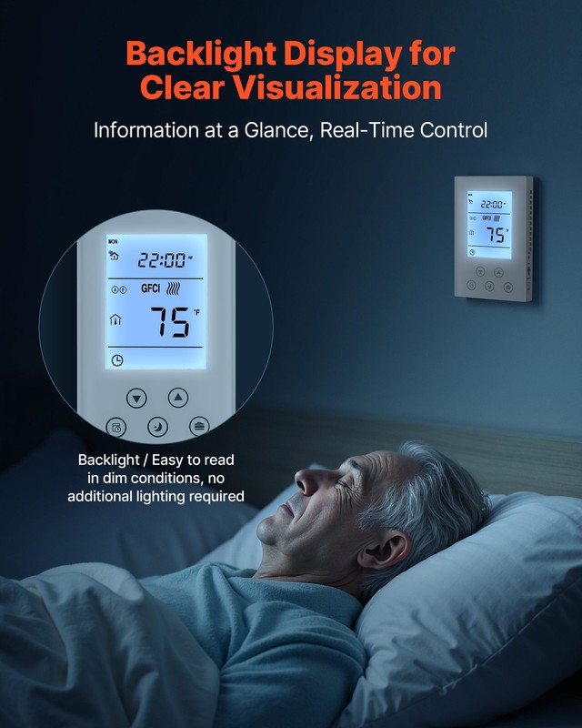 VEVOR 7 Day Programmable Thermostat for Underfloor Heating Heat Pump White gallery
