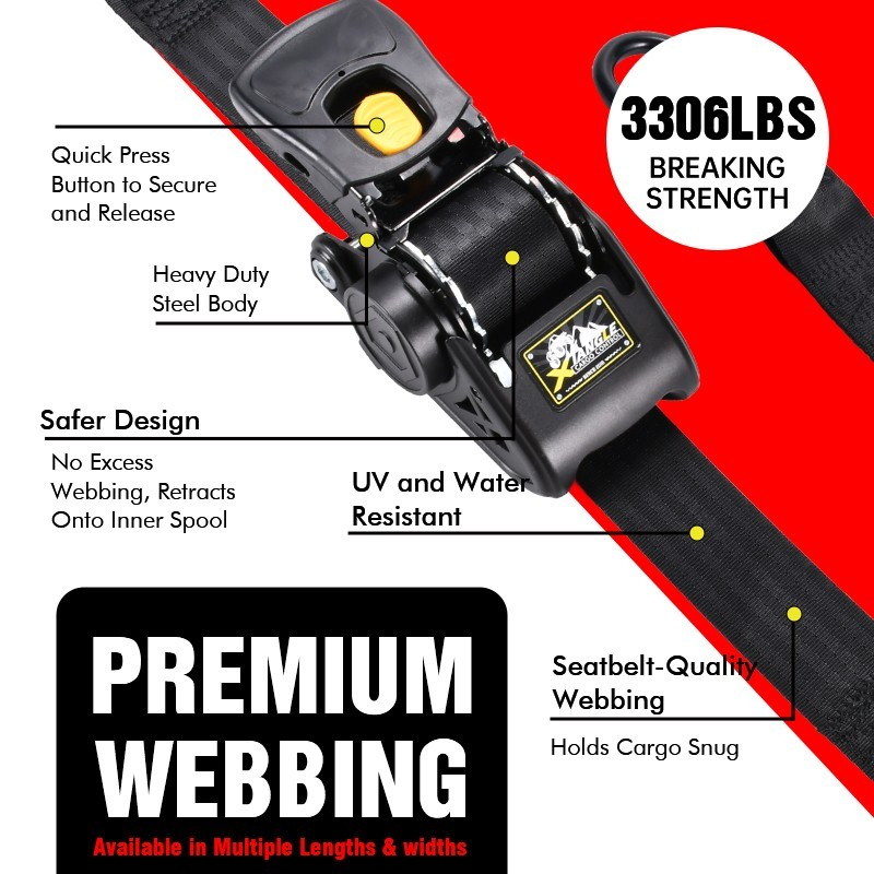 2” Retractable Ratchet Tie Down Straps – 3300lb Heavy Duty Cargo Securing gallery