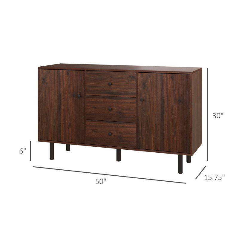HOMCOM Kitchen Sideboard with 2 Cabinets 3 Drawers Buffet Table, Brown gallery