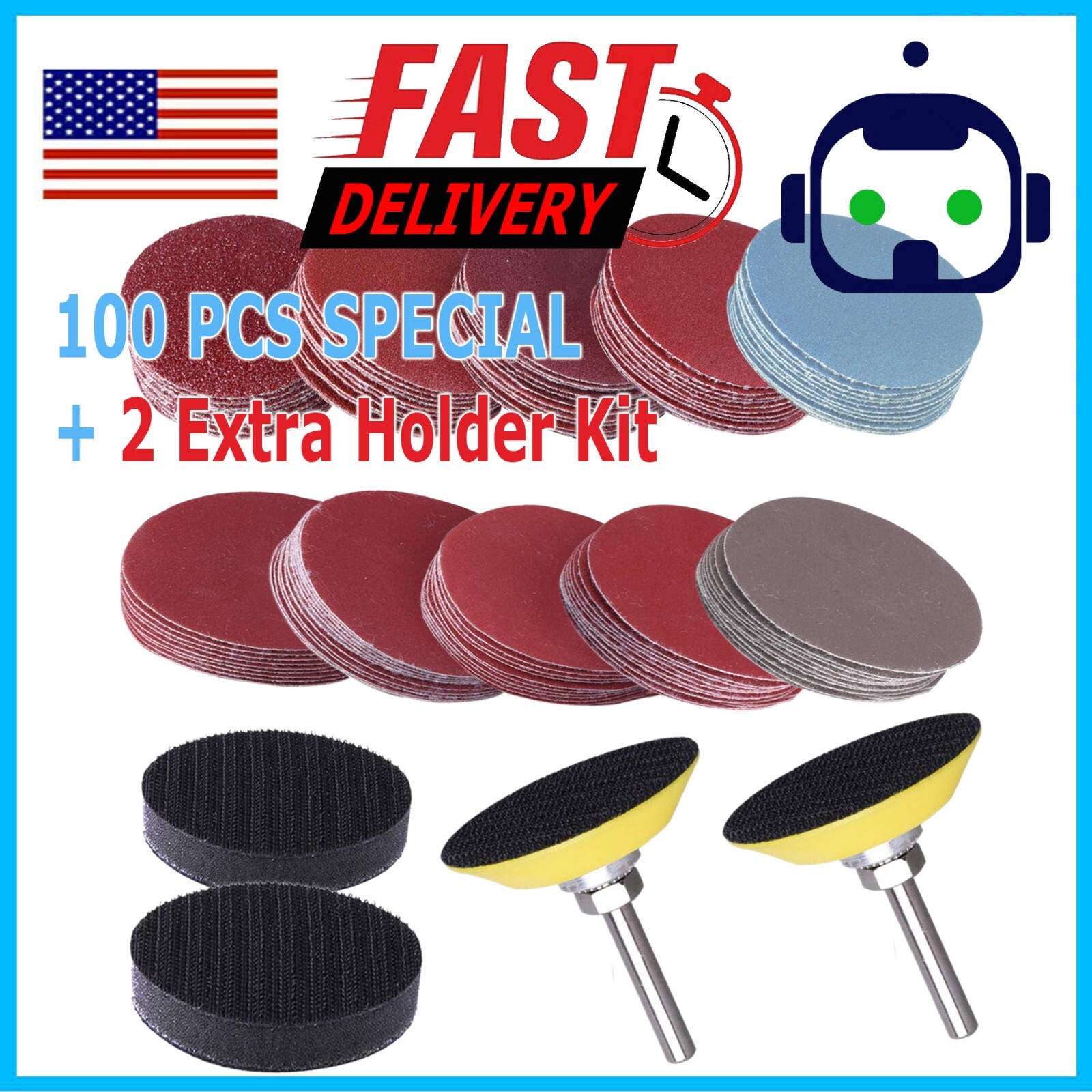 104PC 2 inch Sanding Discs Dry Hook Loop 80-3000 Grit for Drill Die Grinder US gallery
