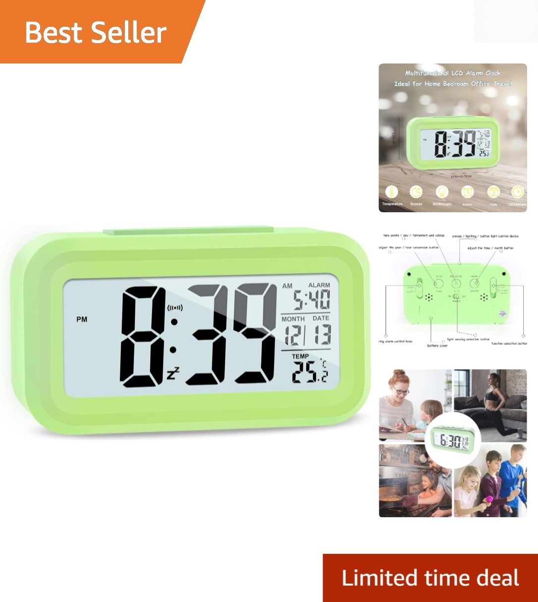 Upgraded Digital Alarm Clock, 4.3" LED Display with Temperature Larger Lound ... gallery