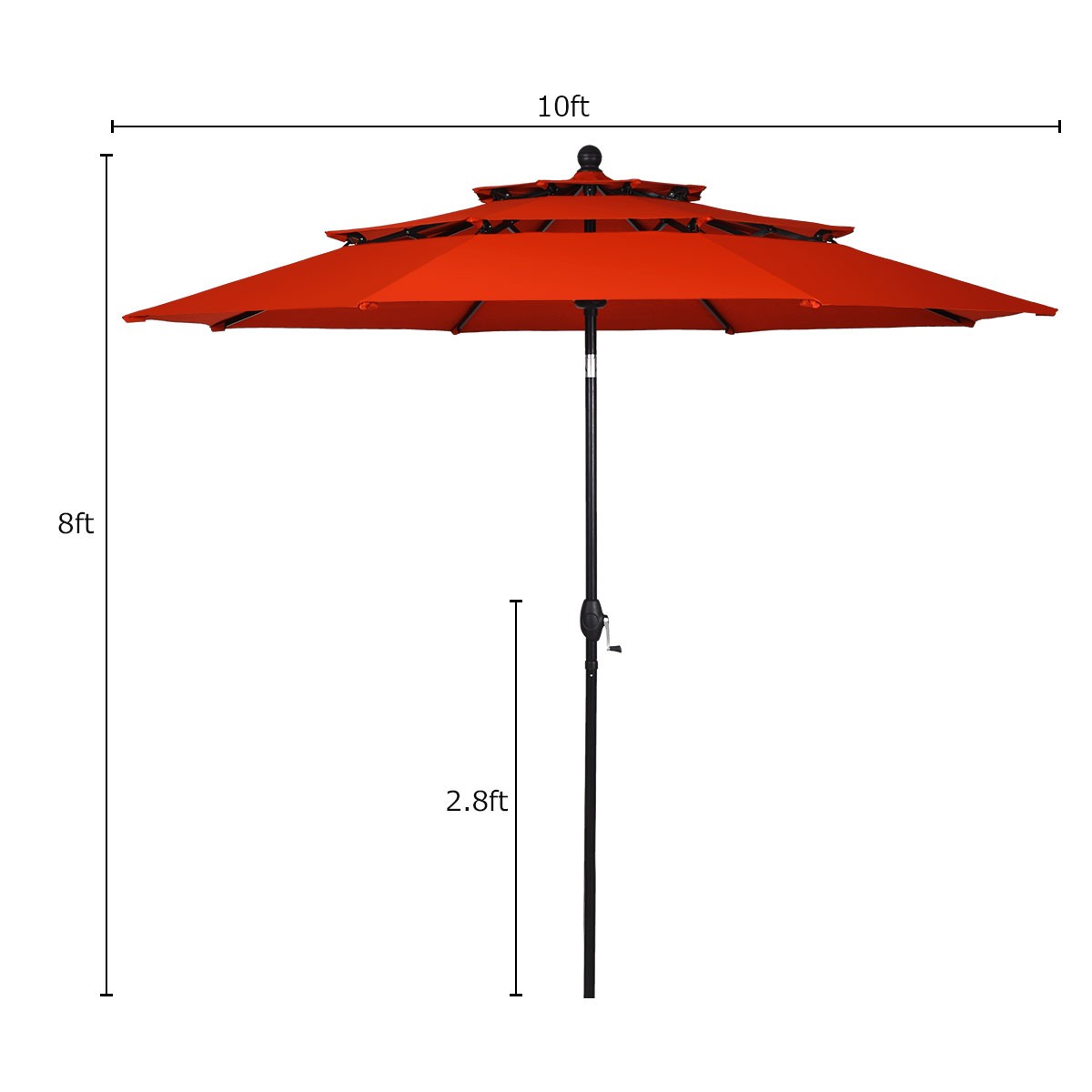 10ft 3 Tier Metal Frame Umbrella Aluminum Sunshade Shelter Double Vented Orange gallery