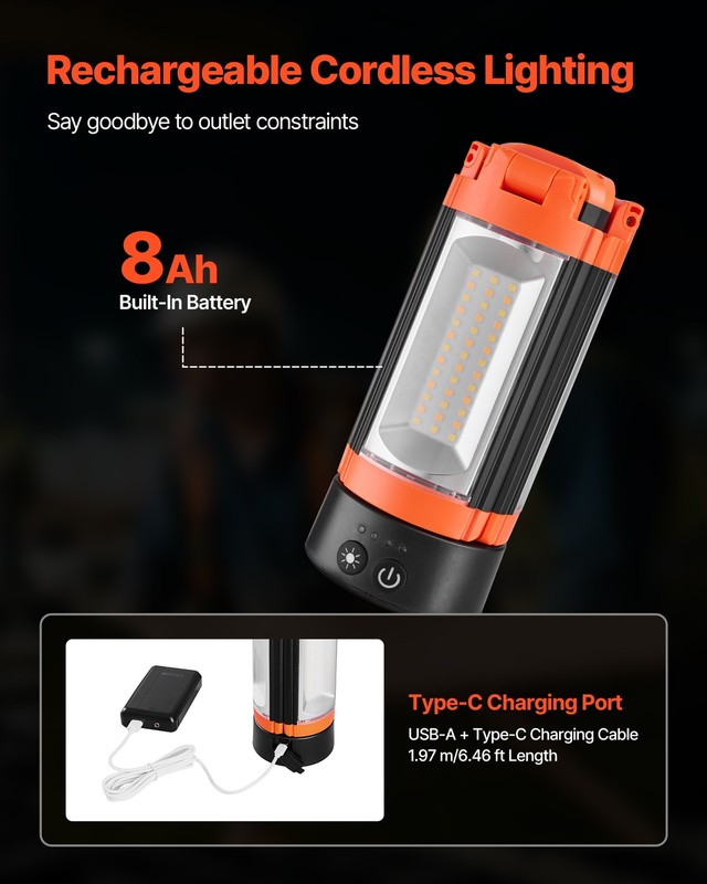 VEVOR LED Work Light with Stand Rechargeable Cordless Camping Light 8Ah 2200 LM gallery
