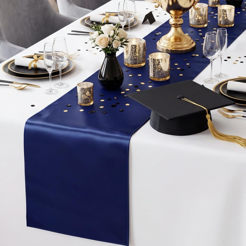 12 Pack Navy Blue Satin Table Runner 12 x 108 Inch, Dark Blue Runners for Tab... gallery