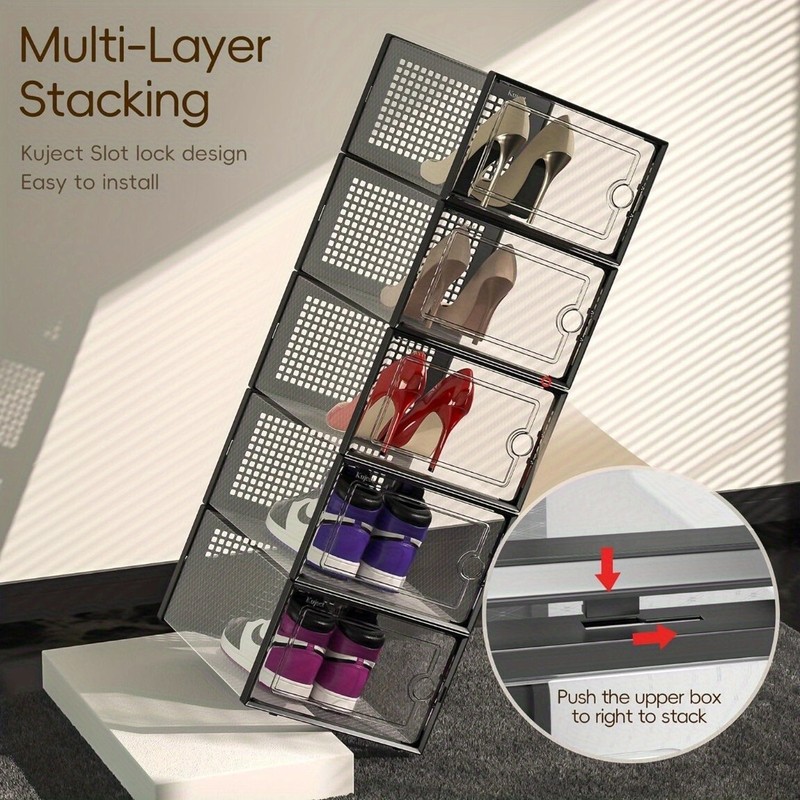 Large Shoe Storage Boxes Organizers Clear Plastic 6 Pack, Shoe Rack Holder US gallery