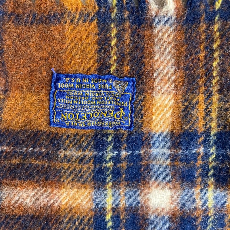 Pendleton Vintage Wool Motor Robe Throw Blanket Plaid Rust Orange Navy usa 58x48 gallery