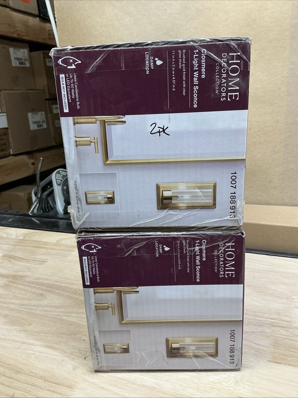 2PK Home Decorators Closmere 1-Light Brushed Gold Wall Sconce Clear Glass New gallery