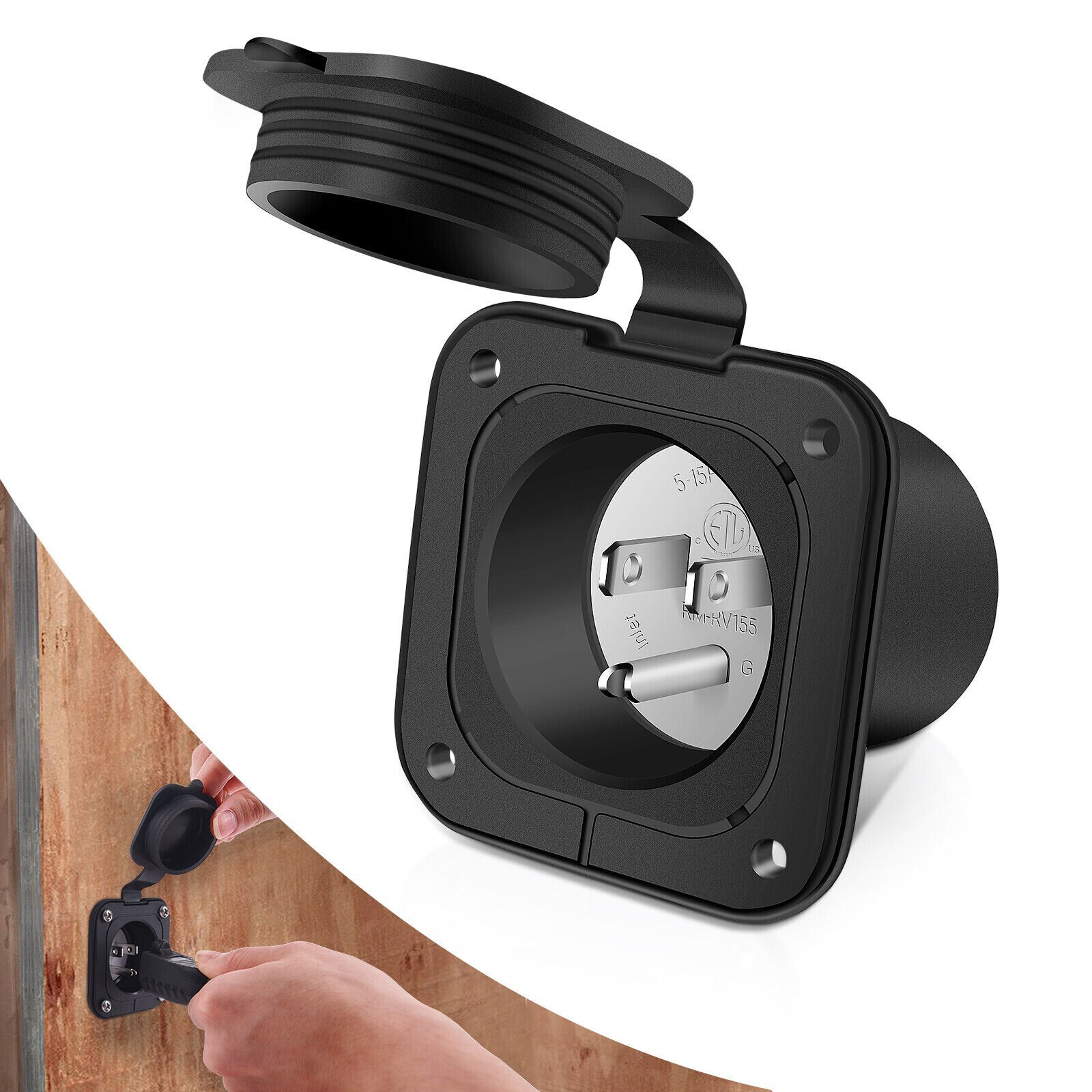 15A AC Port Plug 125V Shore Power Inlet Flanged NEMA 5-15 for Boat Marine RV gallery