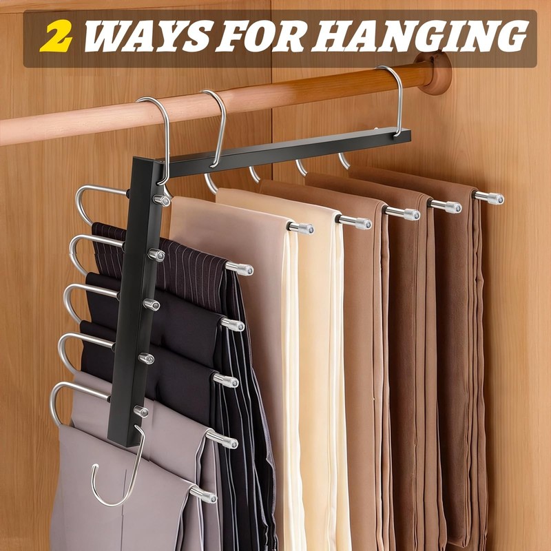 2 Pack Magic Pants Hangers Space Saving - 6 Tier Space Saving Hangers, Anti-S... gallery