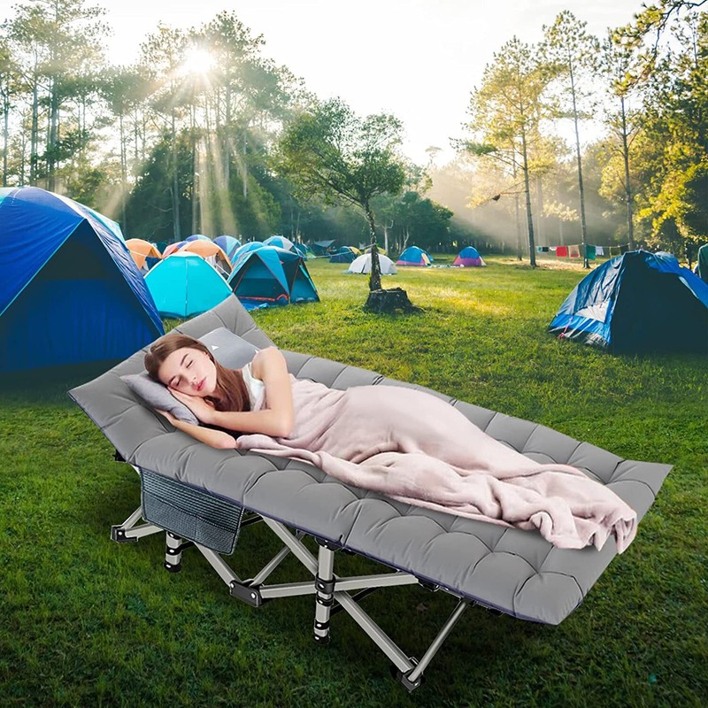NAIZEA Folding Camping Cot Adjustable Adult Reclining Chaise Lounge Chair w/Mat gallery