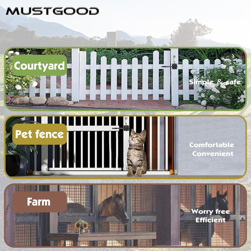 Self-Locking Gate Latch with Stainless Steel Spring Cable Pull Fit for Wood/Viny gallery