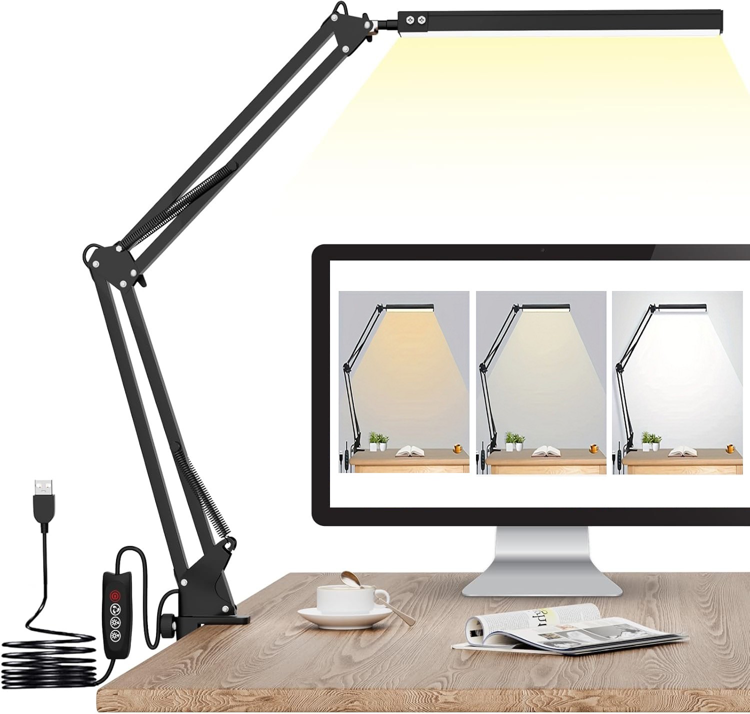 LED Desk Lamp Adjustable Swing Arm Lamp with Clamp Eye-Caring Reading Desk Light gallery