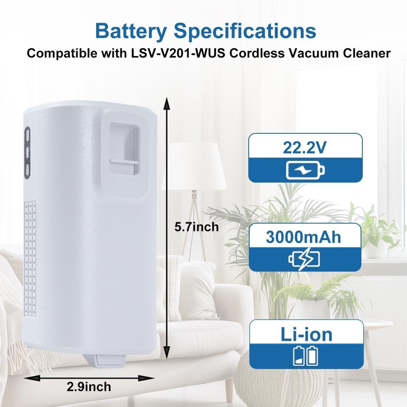 3000mAh 22.2V Replacement Battery Compatible with Levoit LVAC 200 LSV V201 WUS gallery
