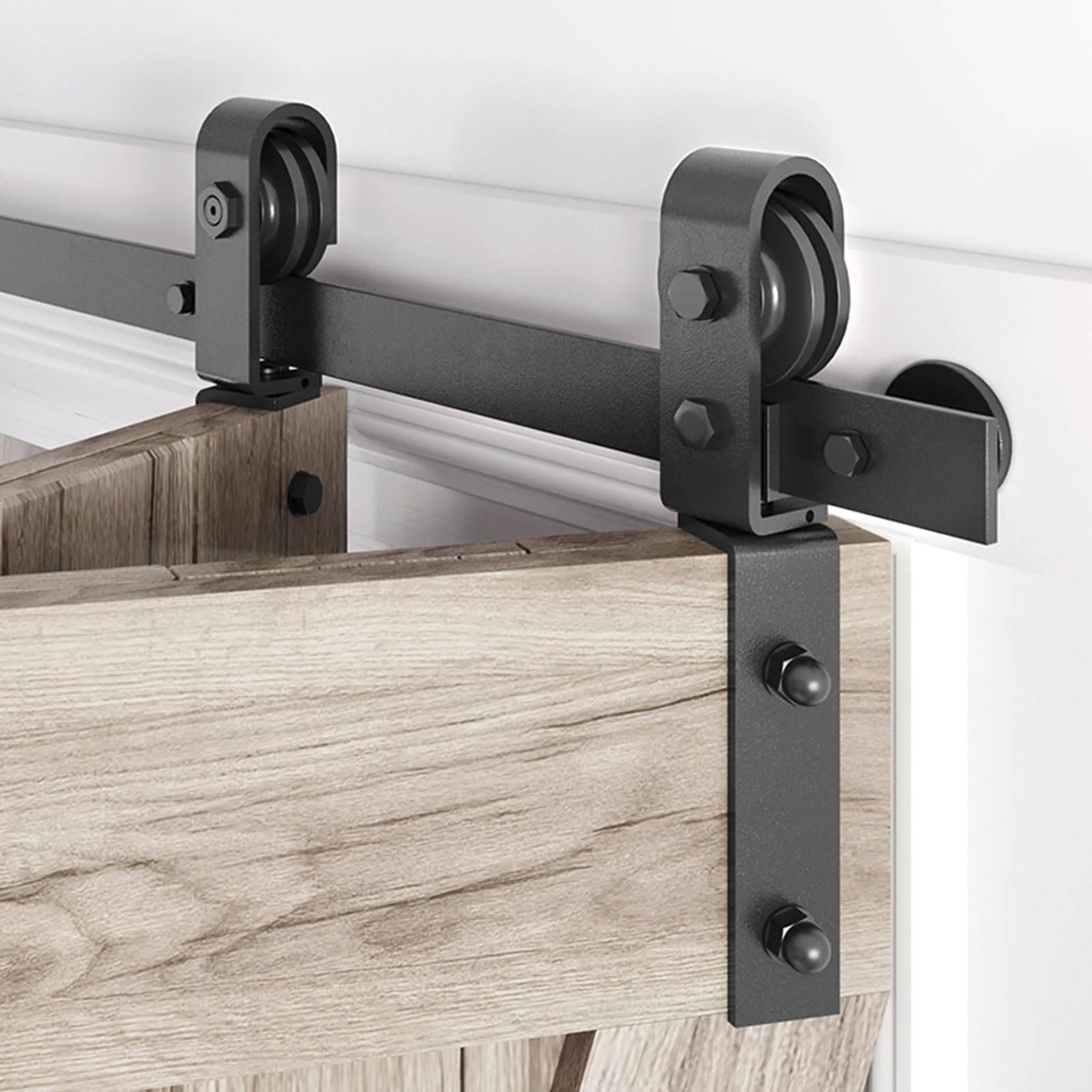 34" Bifold Sliding Barn Door Hardware Track Kit,Side Mounted Black J Shape Ro... gallery