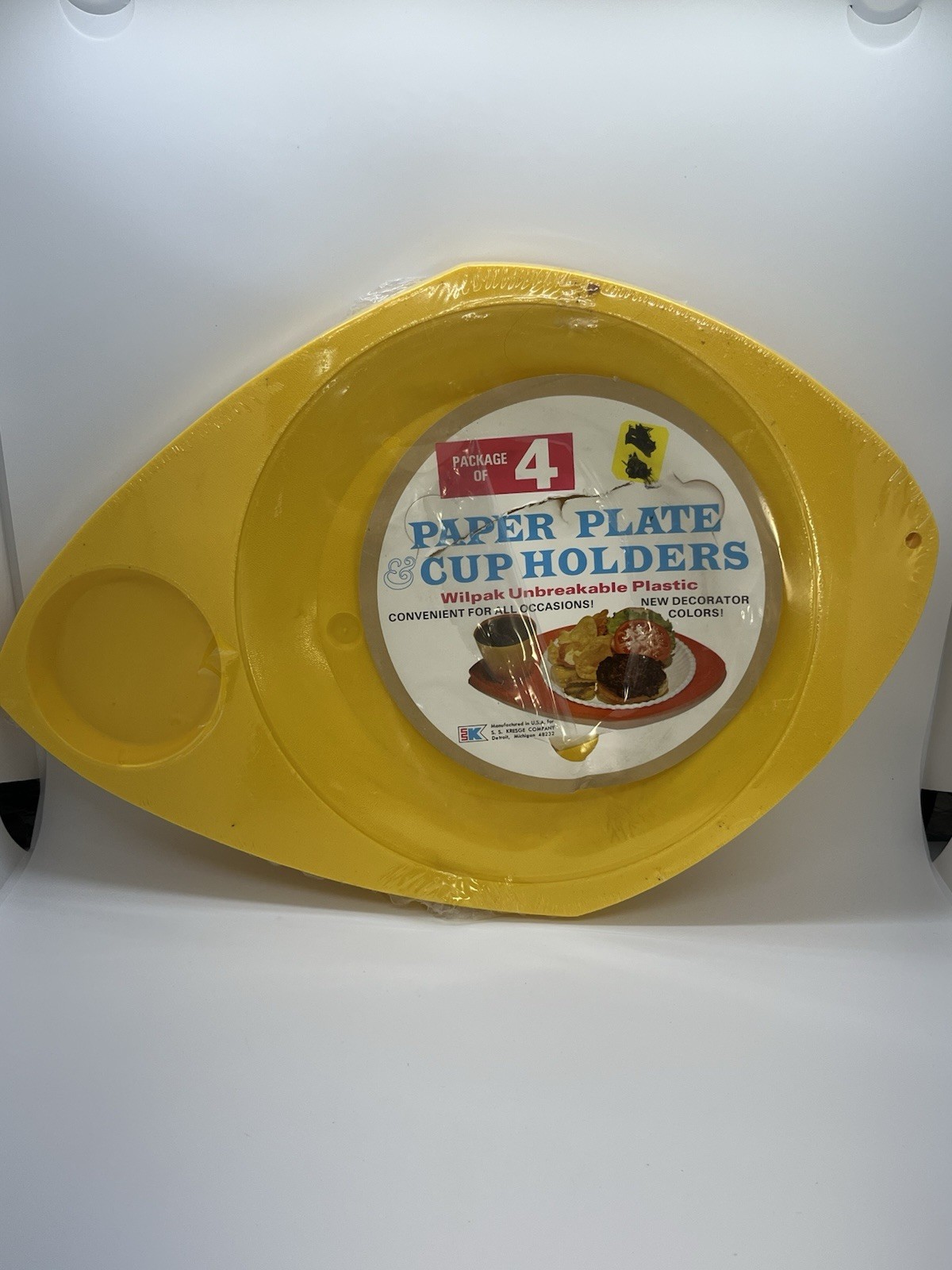 Wilpak Unbreakable Plastic Paper Plate Cup Holder Yellow Set Of 4 Vintage Picnic gallery