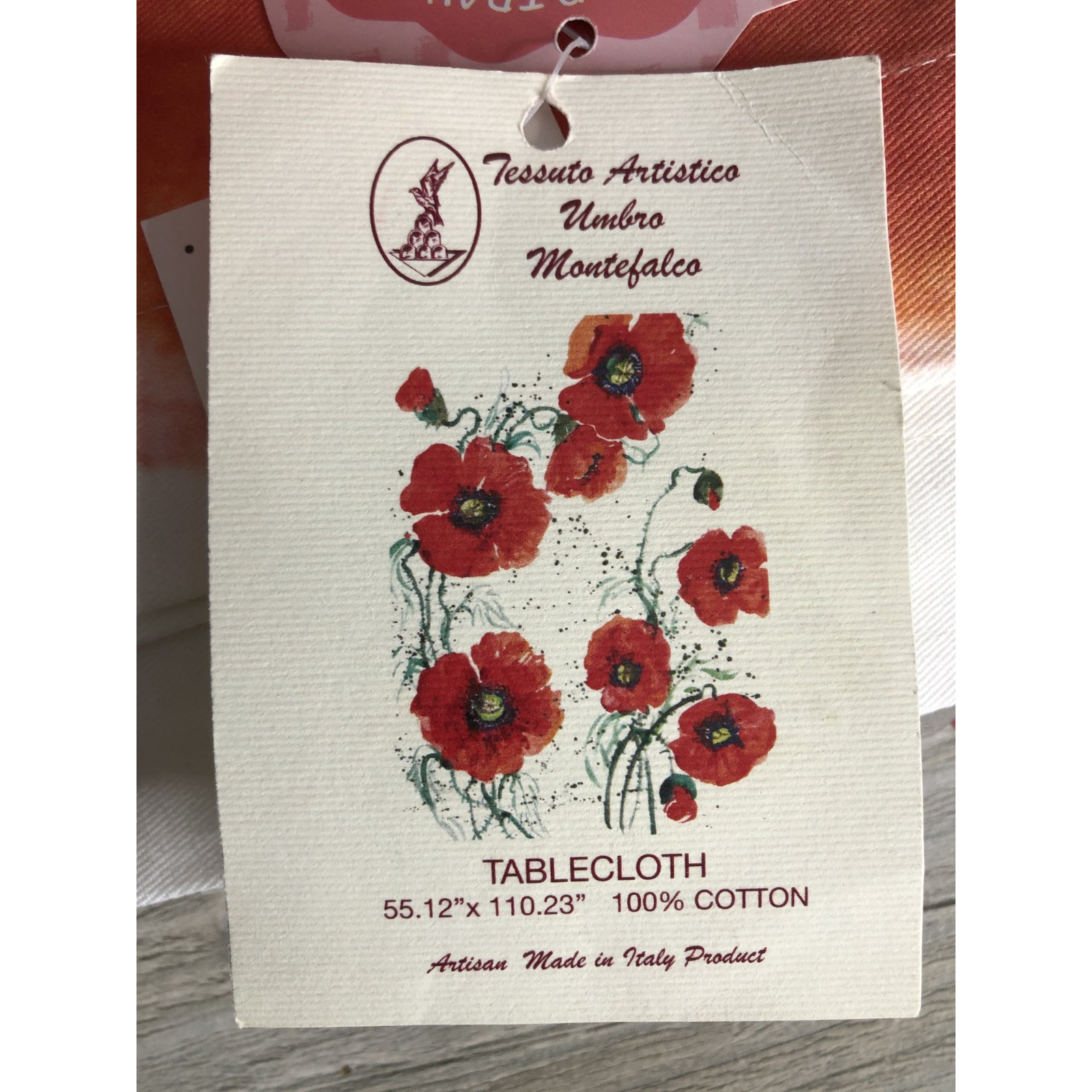 TESSUTO ARTISTICO UMBRO POPPIES 100% Cotton Tablecloth 55"x110" Italy NWT gallery
