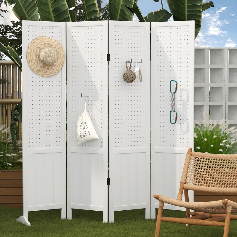 6 Panel Freestanding Pegboard Room Divider Support Feet gallery