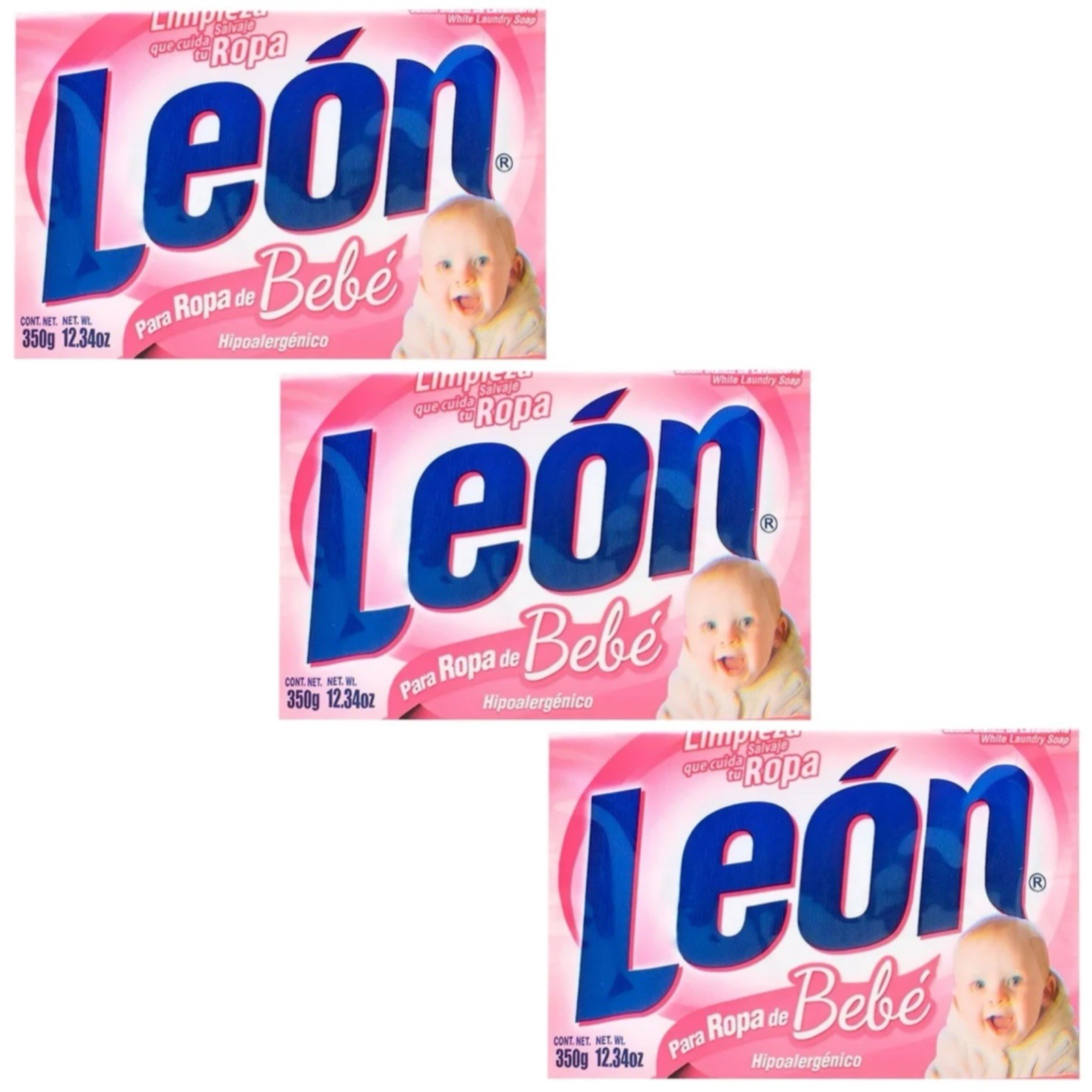 3X LEON Jabón para Ropa de Bebé 🇲🇽 Bar Laundry Soap, 350g, 3 Pack gallery