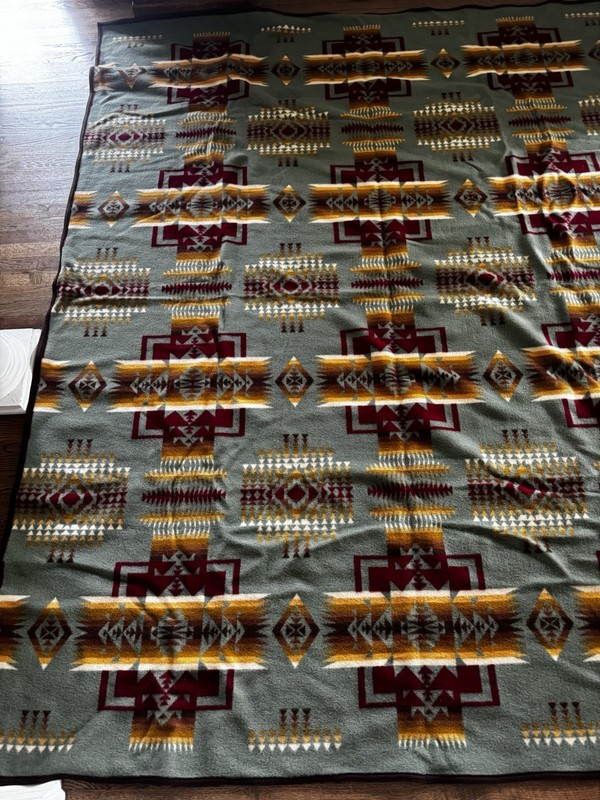 Beaver State Pendleton Wool Blanket Geometric Green Multicolor 86x106" Large gallery