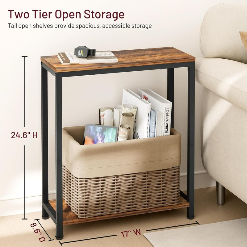 Narrow 2 Tier Side Table - Rustic Brown & Black for Small Spaces Elegance gallery