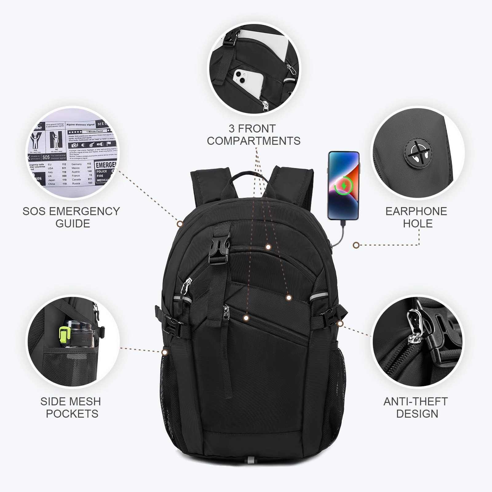 20L Hiking Backpack With Removable Phone Pocket Lightweight Small Daypack 5