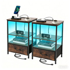 2 PACK LED Nightstand With Charging Station 1 Drawer Night Stand Bedside Table