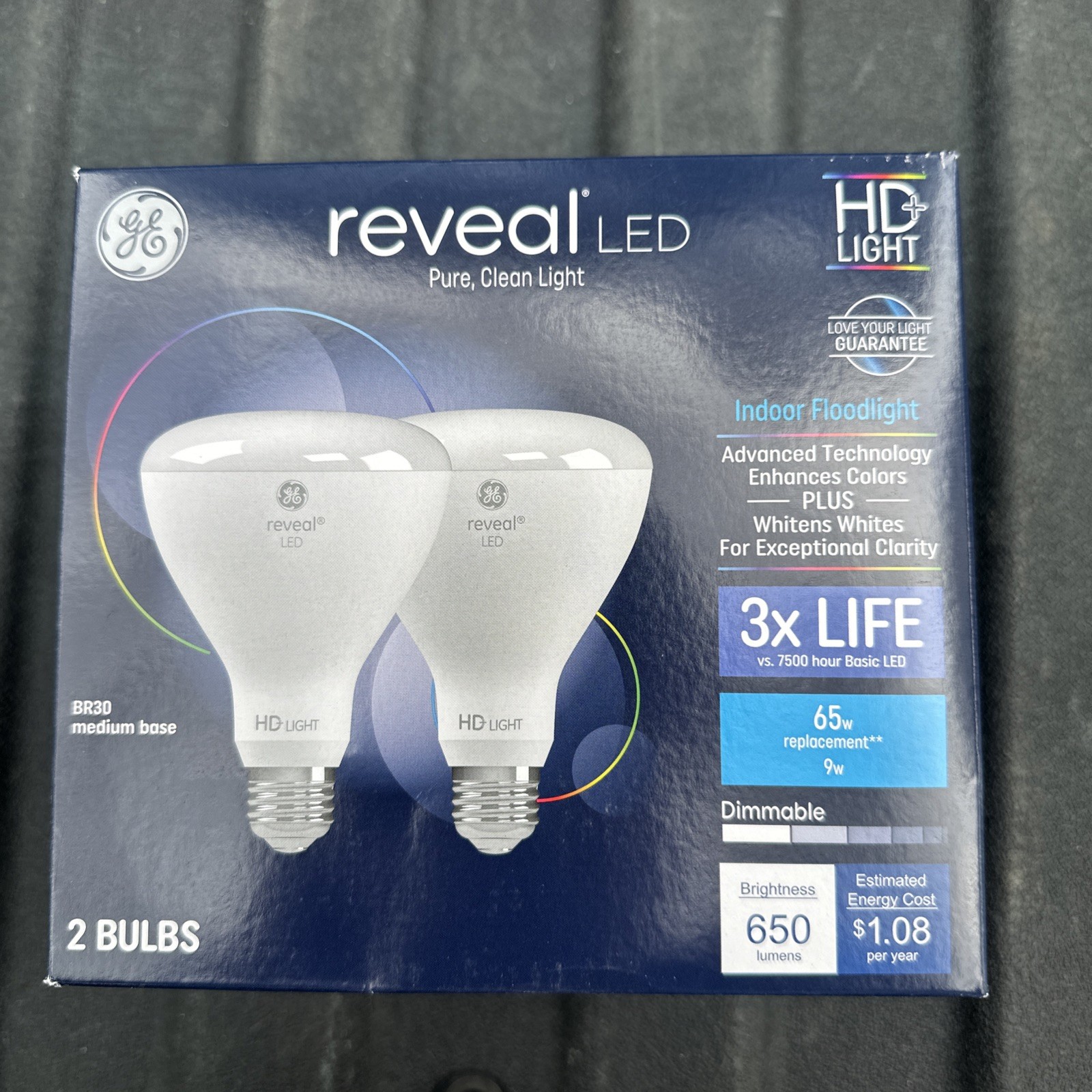 GE Reveal HD+ LED Light Bulbs, 65 Watt, BR30 Floodlights, Medium Base, 2Pk gallery