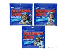 3 Pack Big League Chew Blue Raspberry Flavor Bubble Gum Candy Retro