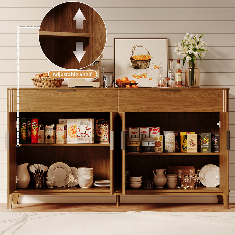 63" Large Buffet Sideboard with Storage, 31" Tall Kitchen Buffet Storage Cabinet gallery