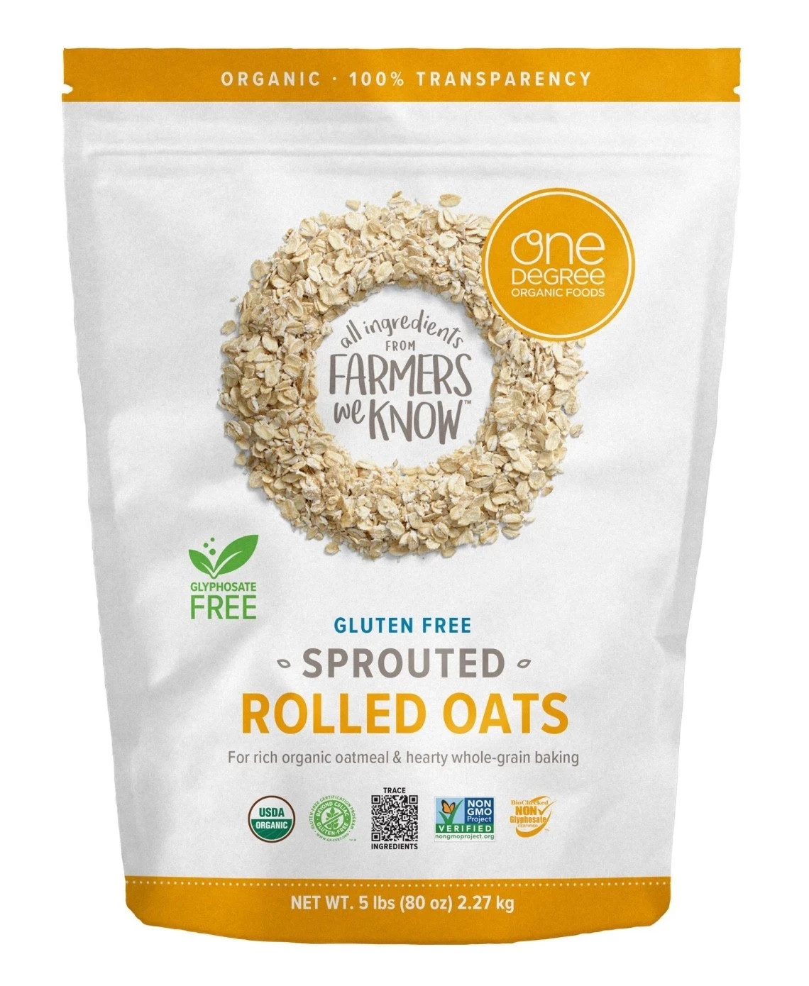 One Degree Organic Gluten Free Sprouted Rolled Oats 5 Lbs (80 Oz) EXP 04/2027 gallery