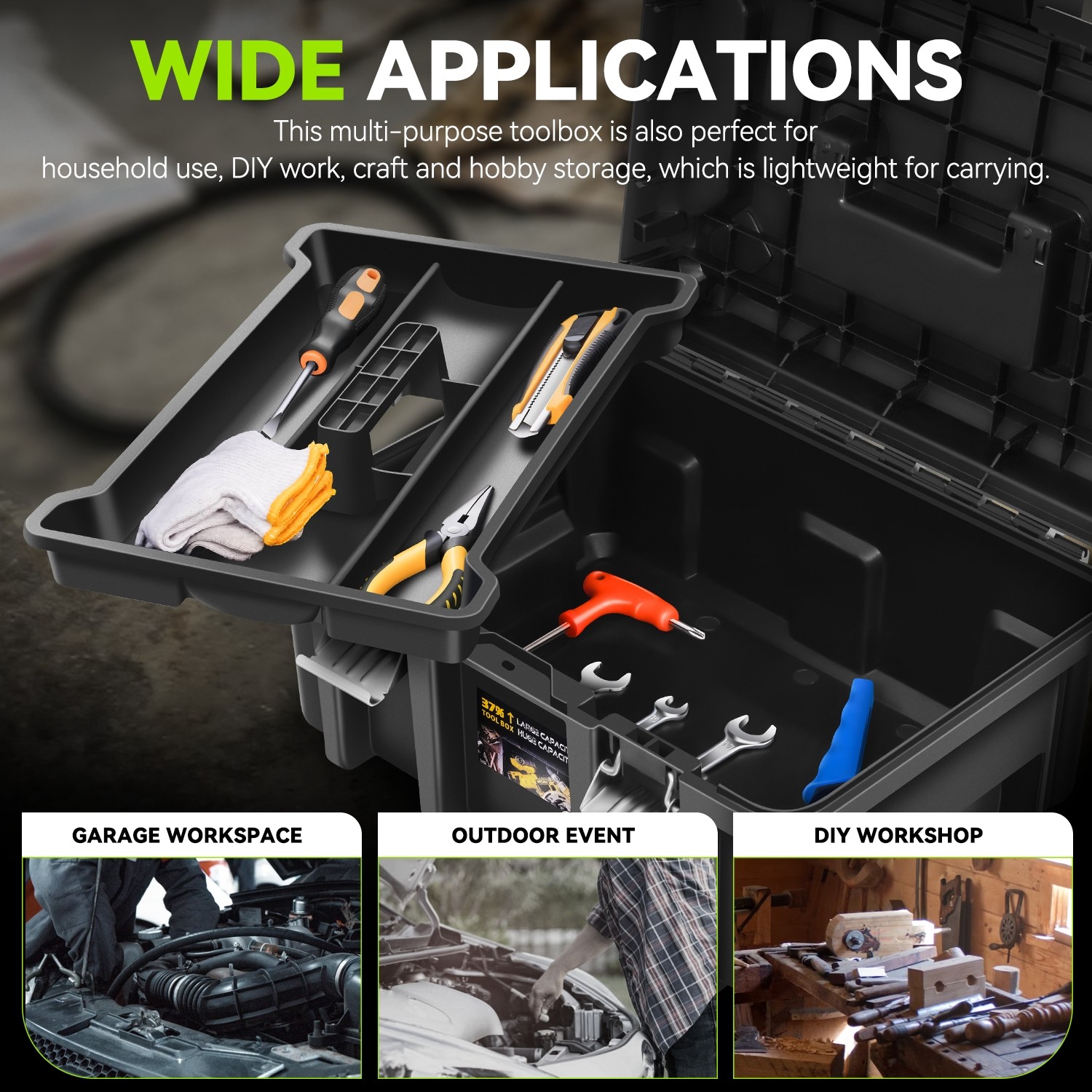 2Pcs Large Portable Garage Wordshop Lockable Organizer Storage Tool Box Set gallery