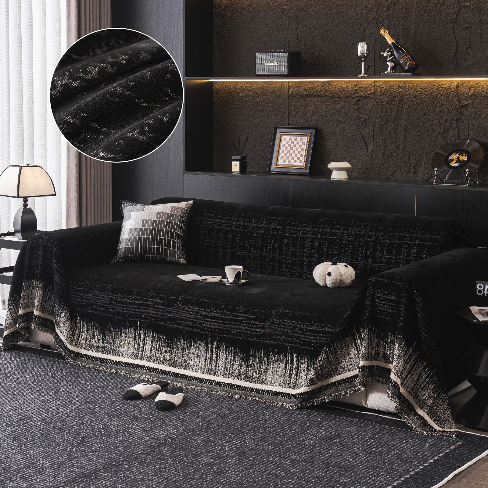 Chenille Sofa Cover Slipcover w/ Tassels Soft Throw Blanket for Bed Couch Sofa gallery