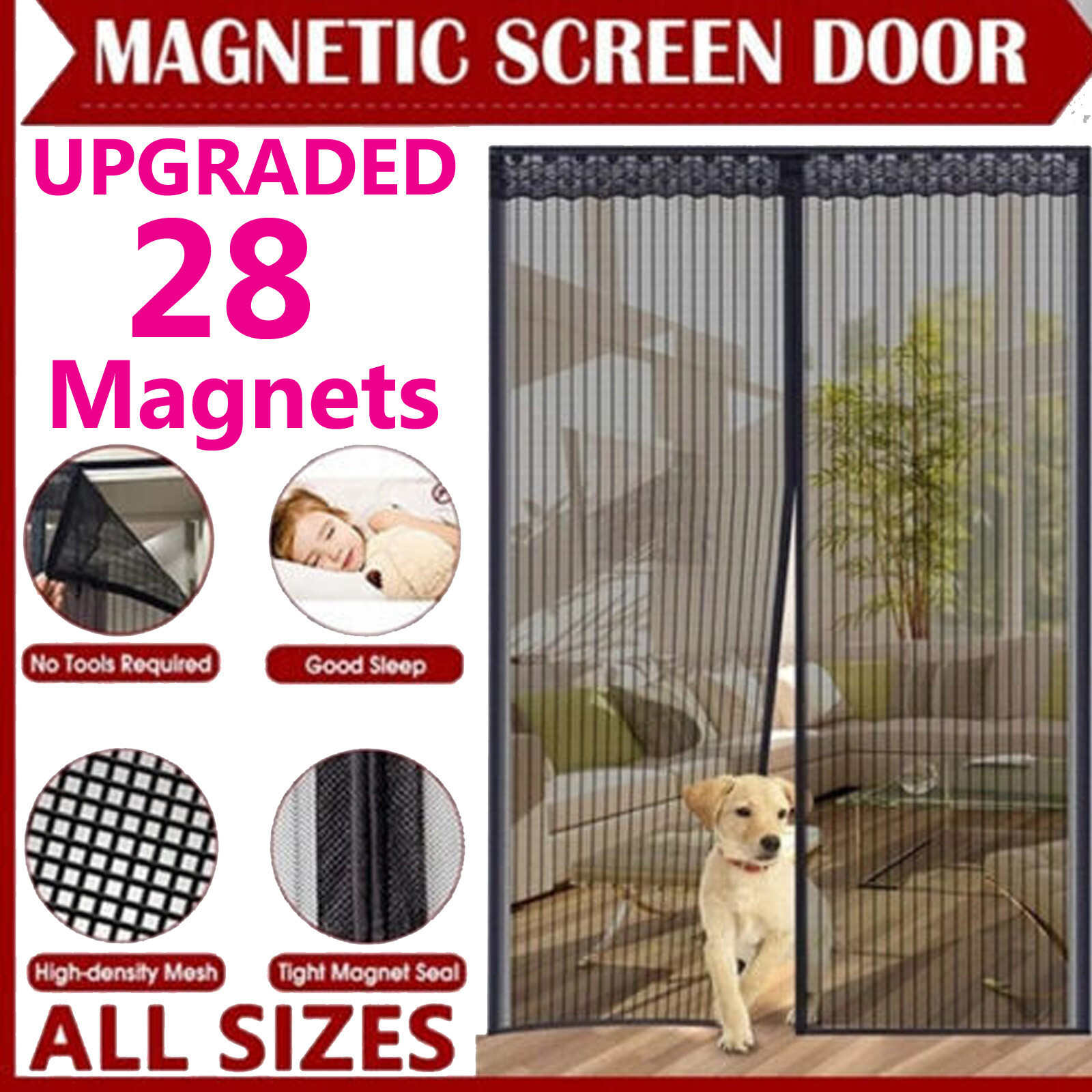 Magnetic Screen Door Mesh Curtain Durable Heavy Duty Mosquito Net Bug Hands Free gallery