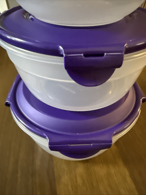 Lock & Lock 6pc Round Plastic Storage Container Set Clear Purple Snap Lid gallery