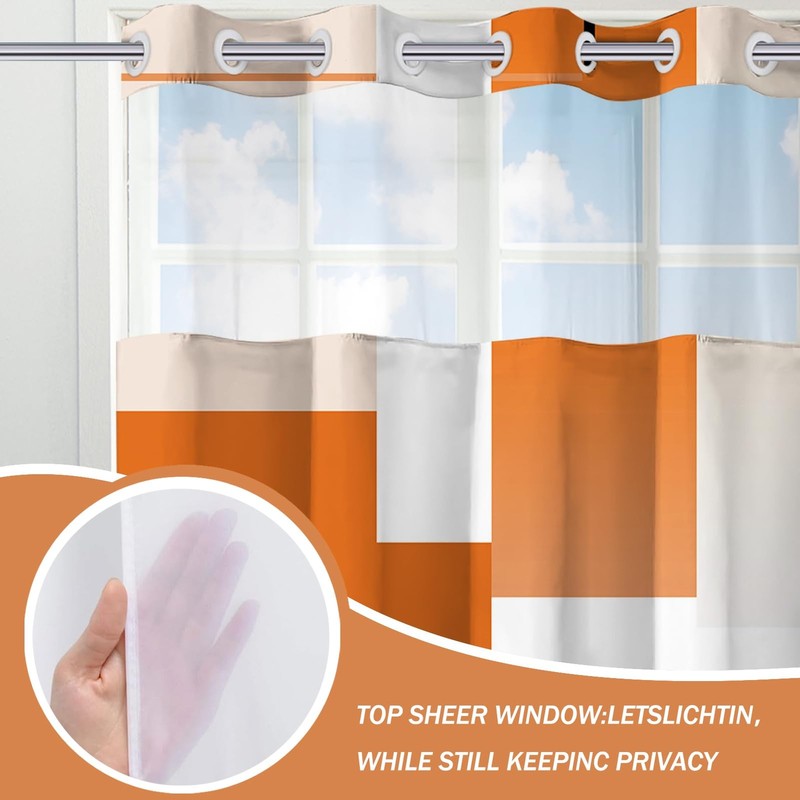 Hookless Shower Curtain Set Snap In Liner Geometric Orange White 71x74 Inch gallery