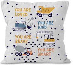 Construction Vehicles Throw Pillow Covers, Inspirational Decorative Pillows C…
