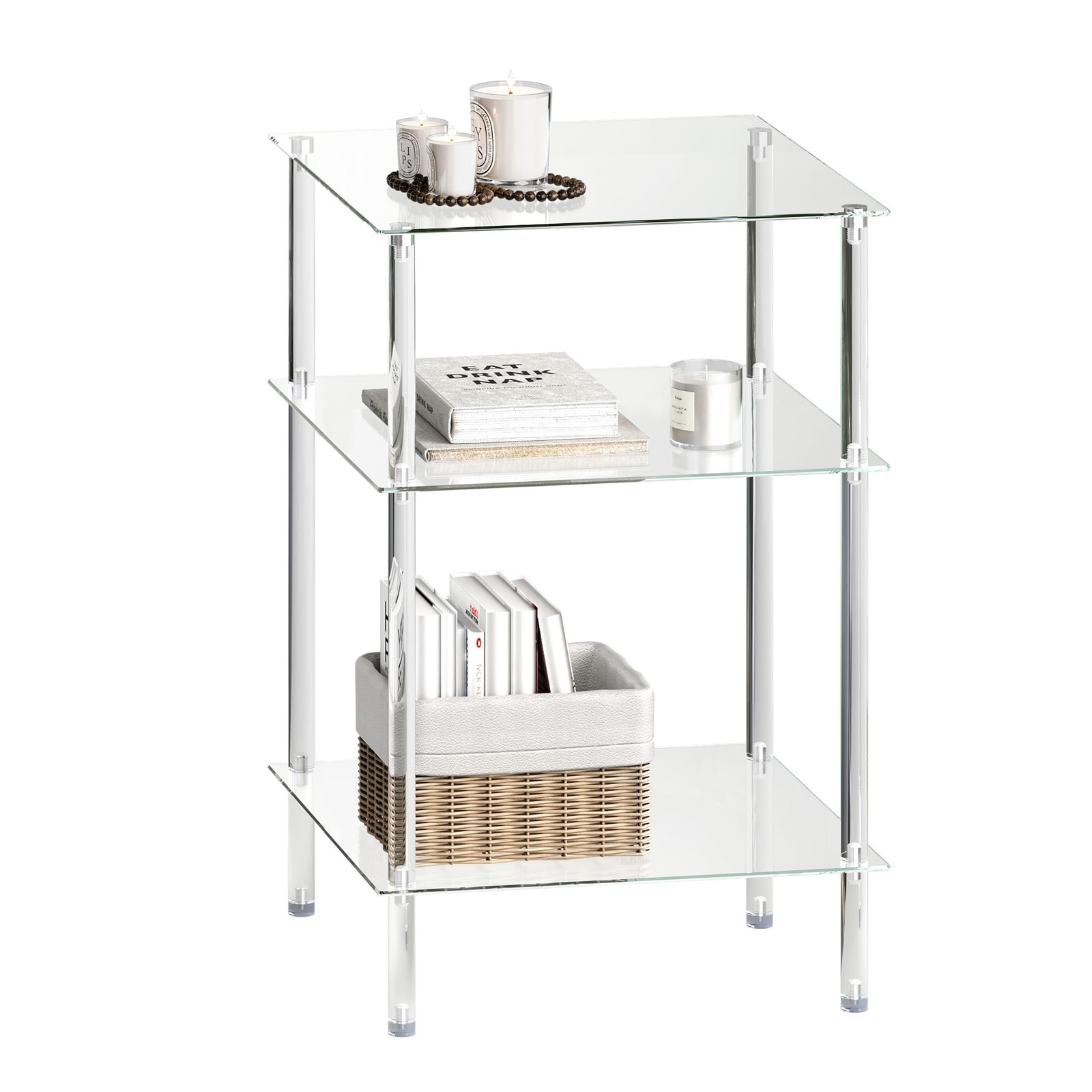Tempered Glass Side Table, Acrylic End Table, 3-Tier Transparent Nightstand, ... gallery