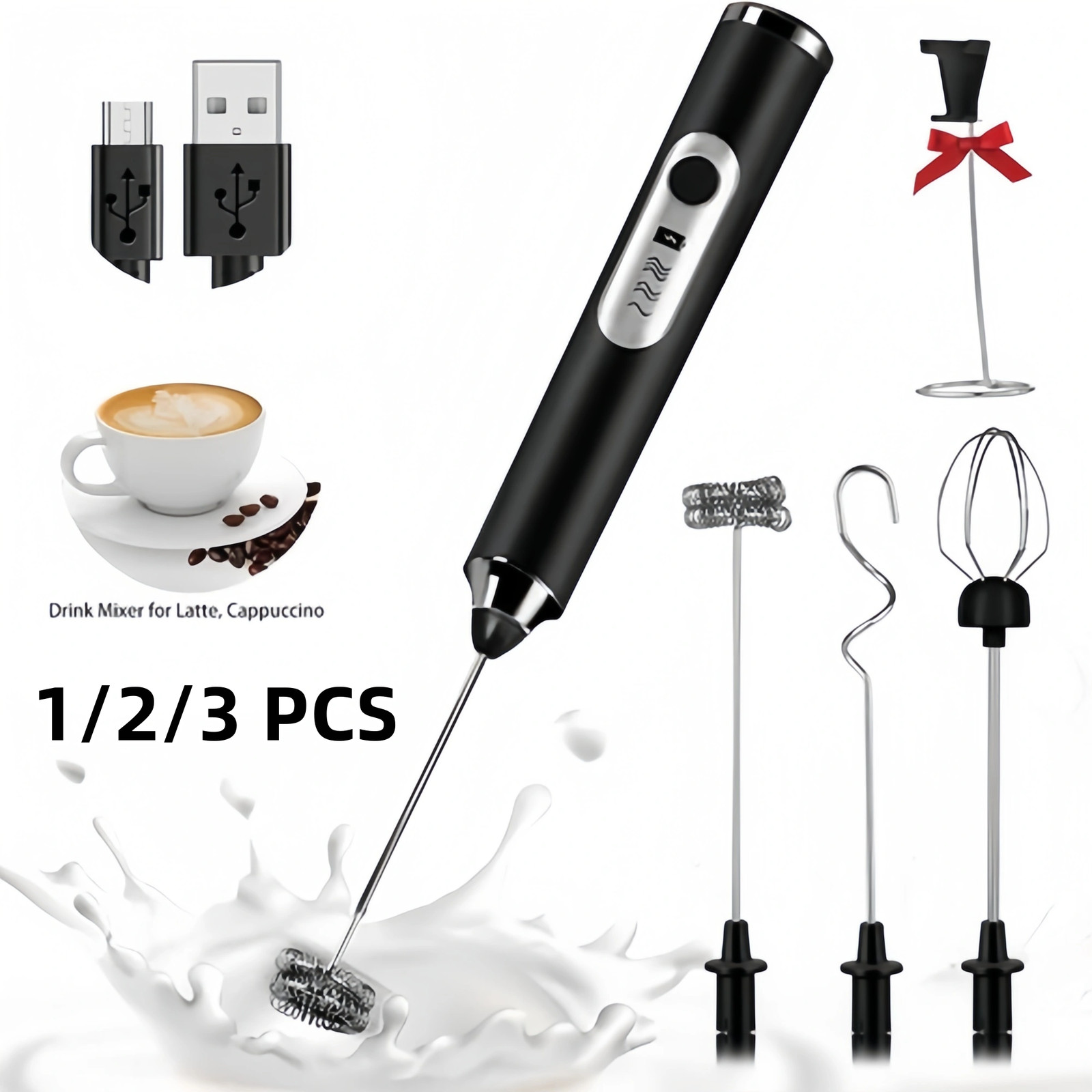 Electric Rechargeable Handheld Milk Frother & Egg Beater Mixer with Stand US New gallery