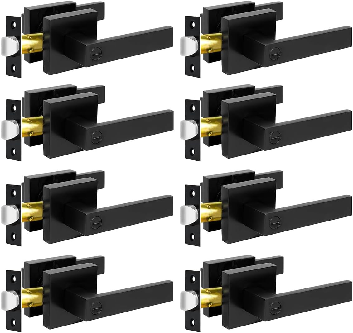 Privacy Door Levers, 8 Pack Matte Black Door Handles Bed and Bath Door Locks Int gallery