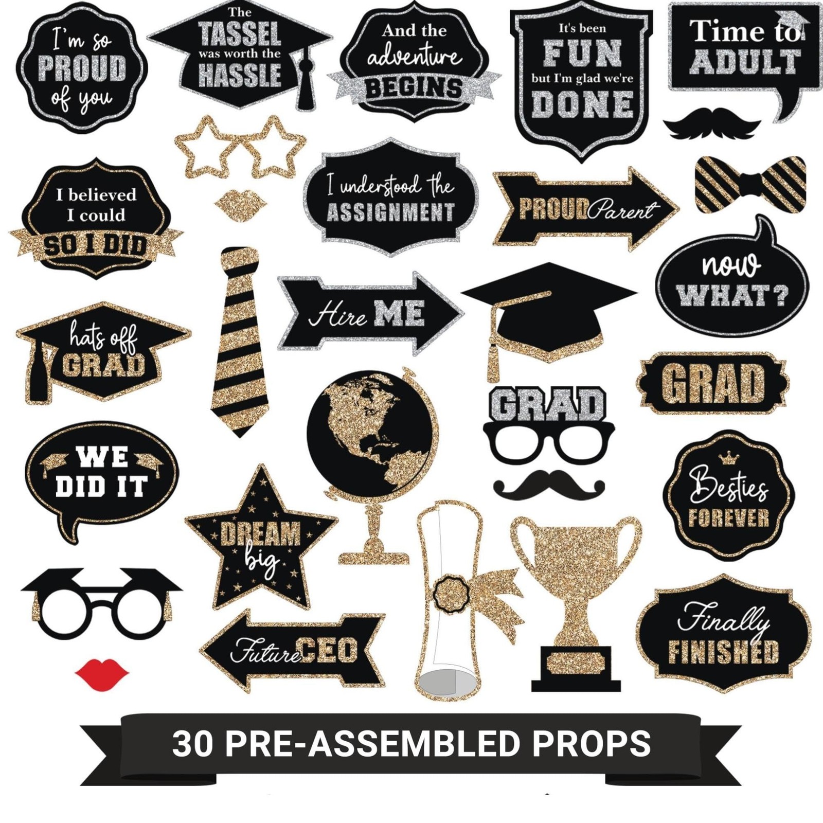 Fully Assembled Graduation Photo Booth Props - Set of 30 - Class of 2026 Grad... gallery