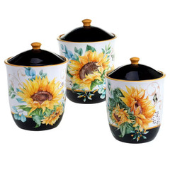 Sunflower Fields 3-Piece Seasonal Multicolored Earthenware 96, 74, 52 Oz. Canist
