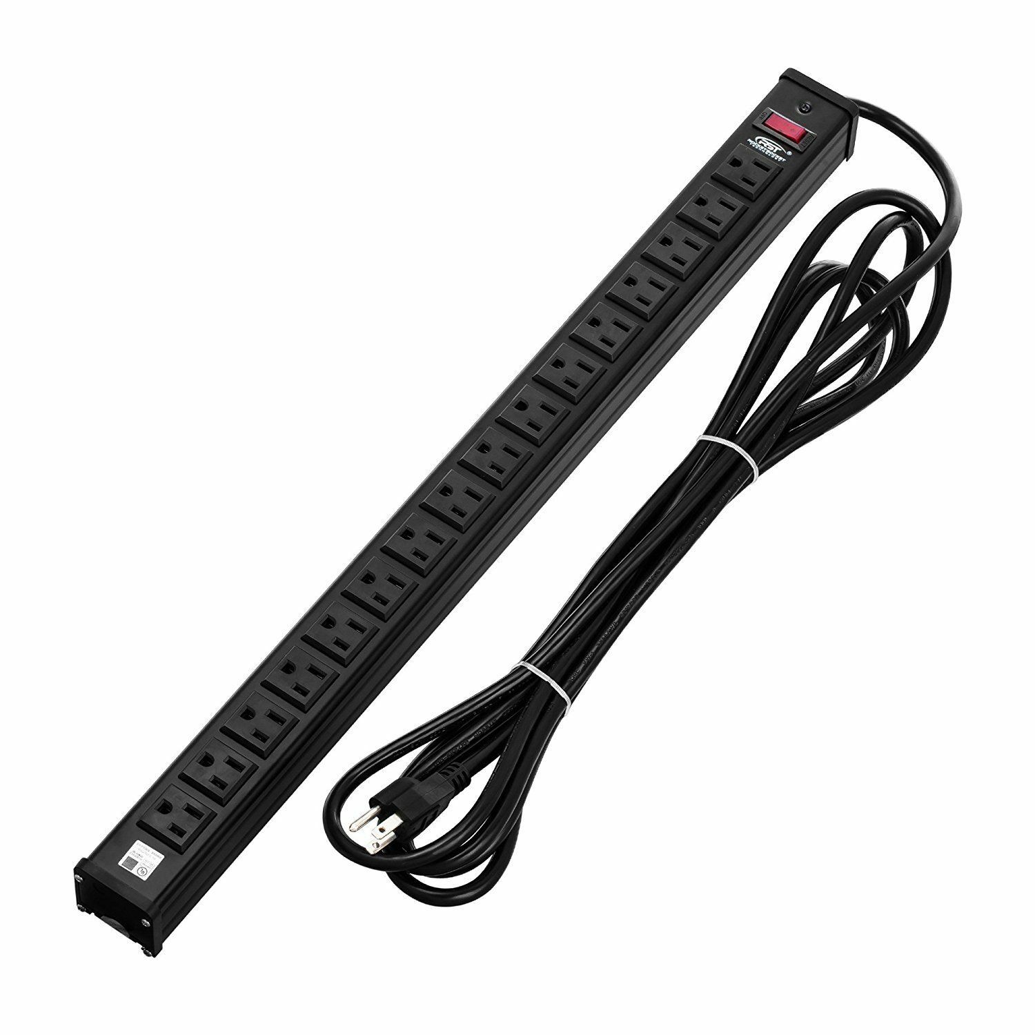Power Strip 16 Outlets Multi Metal Housing Heavy Duty 15 Feet Cord Black CRST gallery
