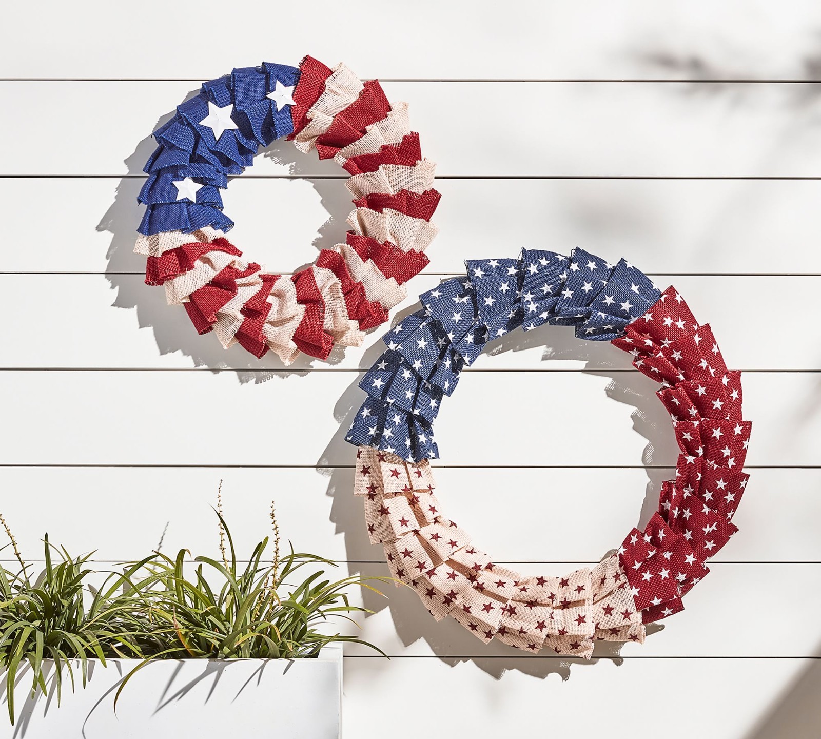 Pottery Barn Liberty Handcrafted Burlap Wreath American Flag Door Decor US Stock gallery
