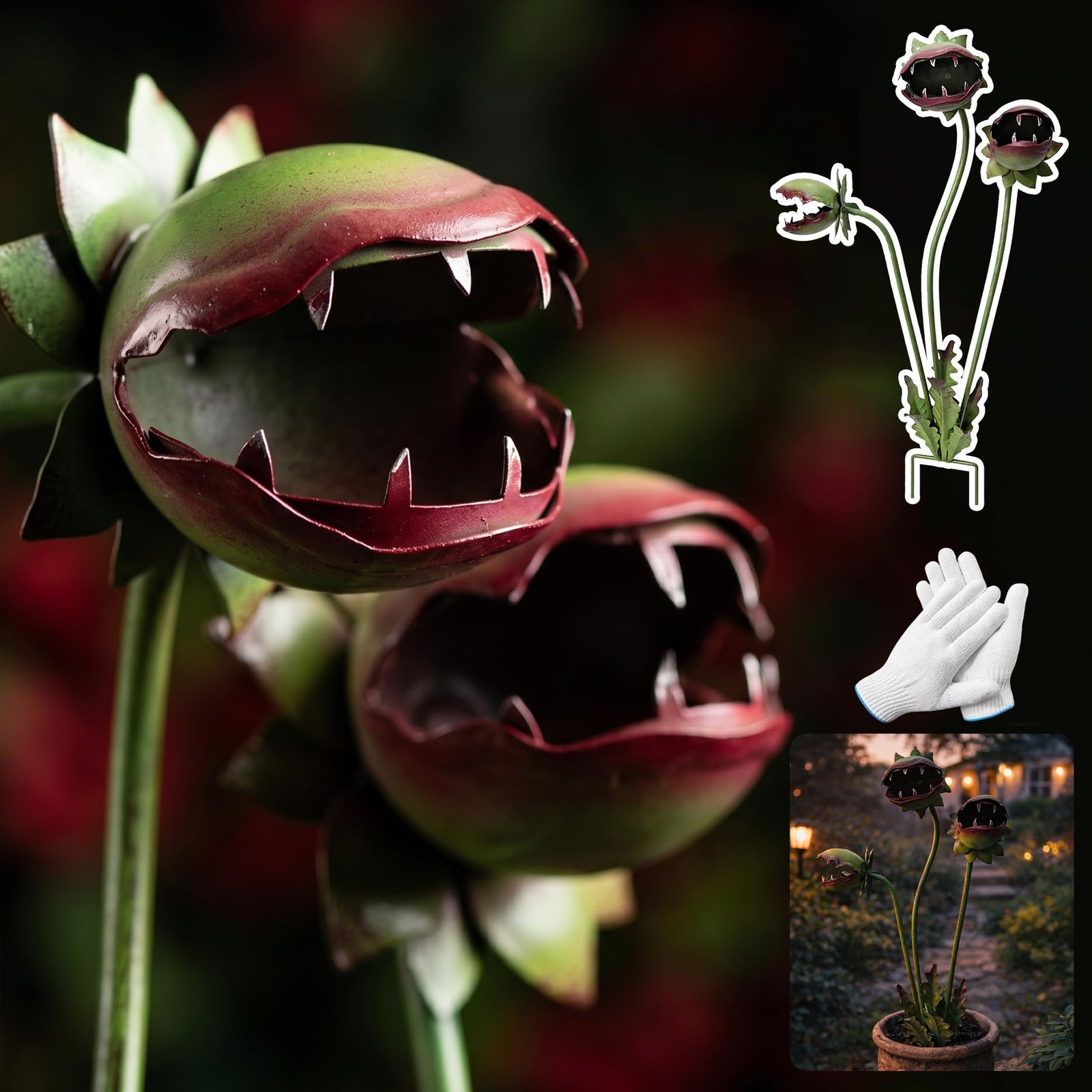 Whimsical Metal Venus Flytrap Garden Stake, Quirky Monster Plant Yard Art gallery