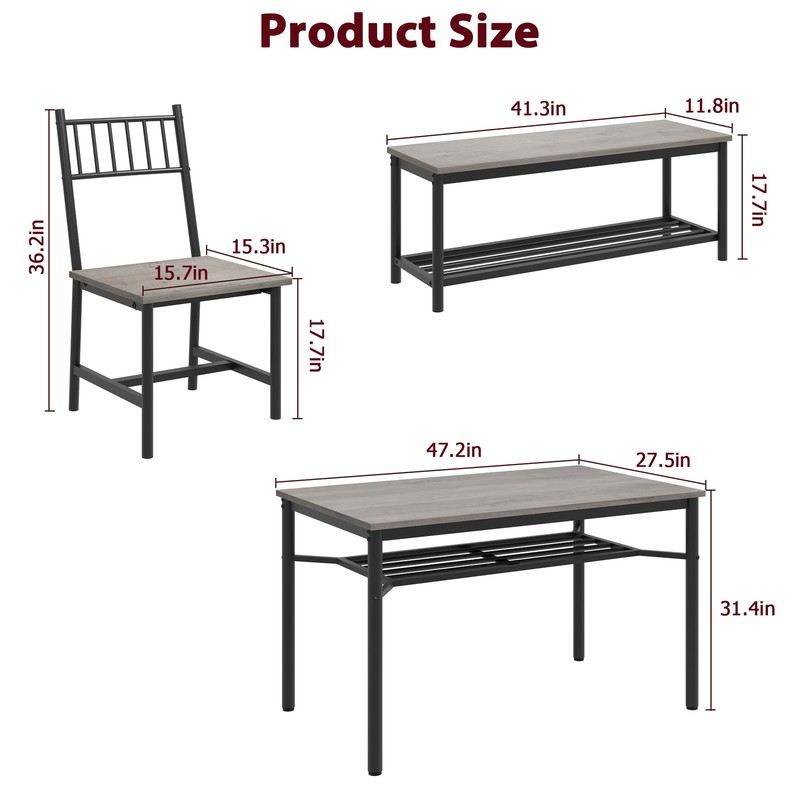 Dining Table Set for 4,Kitchen Table with 2 Chairs & Storage Bench for Apartment gallery