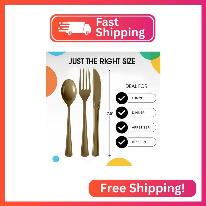 Party Solids Gold Plastic Silverware Heavy Duty 80 Pcs Gold Plastic Cutlery Set gallery