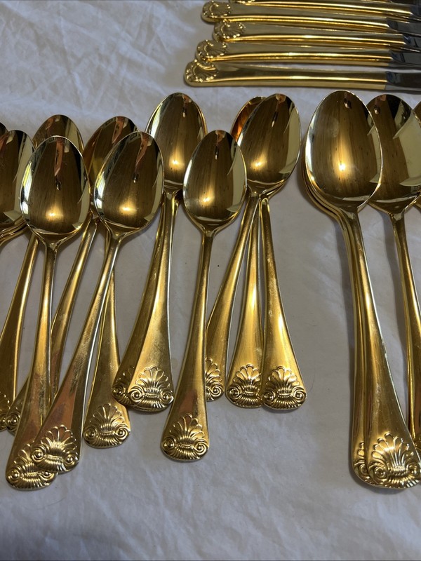 Vintage Japan Shell Pattern Gold Flatware Set 48 Piece Service For 8 16 Teaspoon gallery