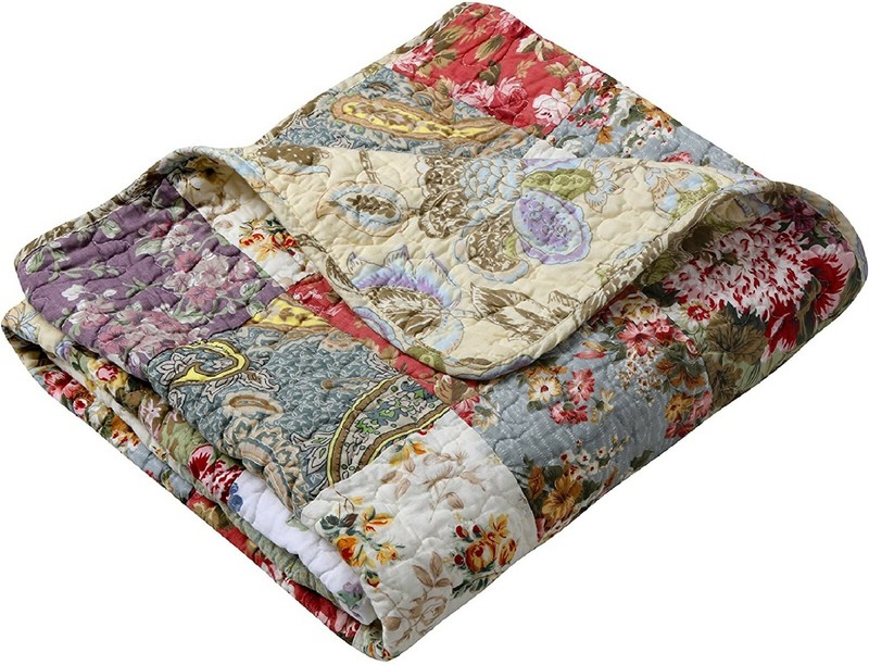 Throw Blanket Floral Patchwork Design Purple White Cotton Quilted Couch Cover gallery