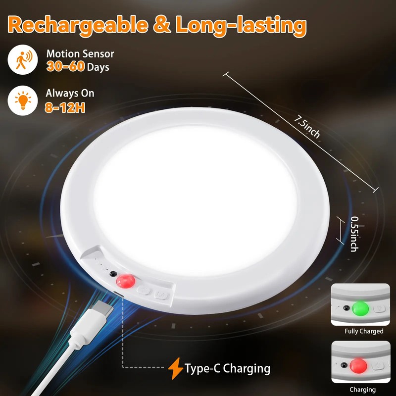 GMOX Rechargeable Ceiling Light 2-Pack, 3 Color Modes, Motion Sensor with Remote gallery