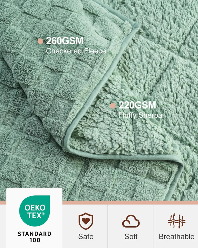 15 Lbs Weighted Blanket, Soft Dual-Sided Fleece, 60x80 Sage Green Checkerboard gallery